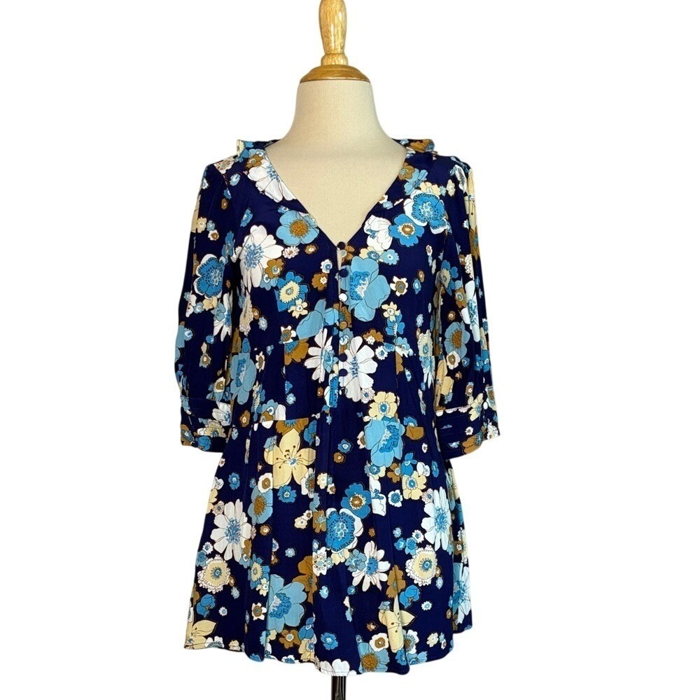 FOR LOVE & LEMONS Small Magnolia Trapeze Mini Dress in Midnight Blossom Romantic